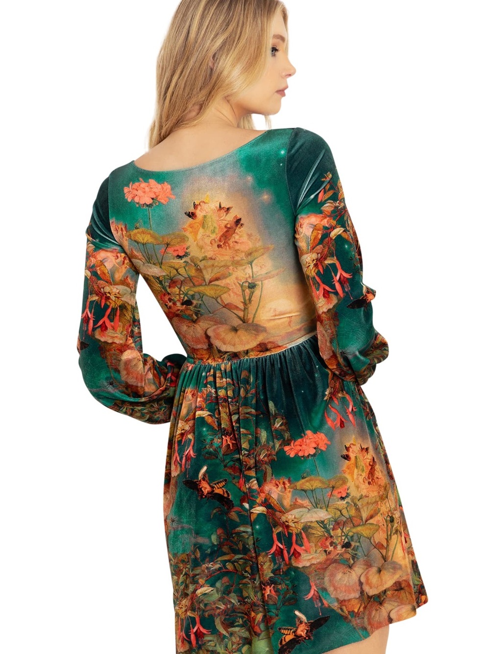 Blackmilk Midsummer Night’s Fairies velvet square neck Bishop long line dress - Picture 3 of 11